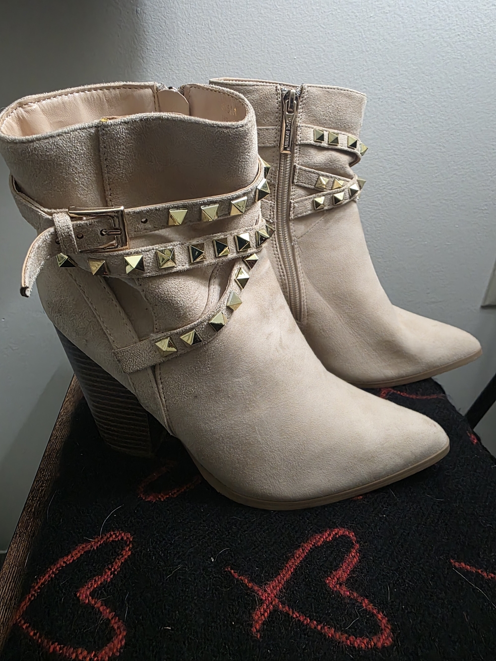 Cape Robbin Beige Suede Studded Ankle Booties
